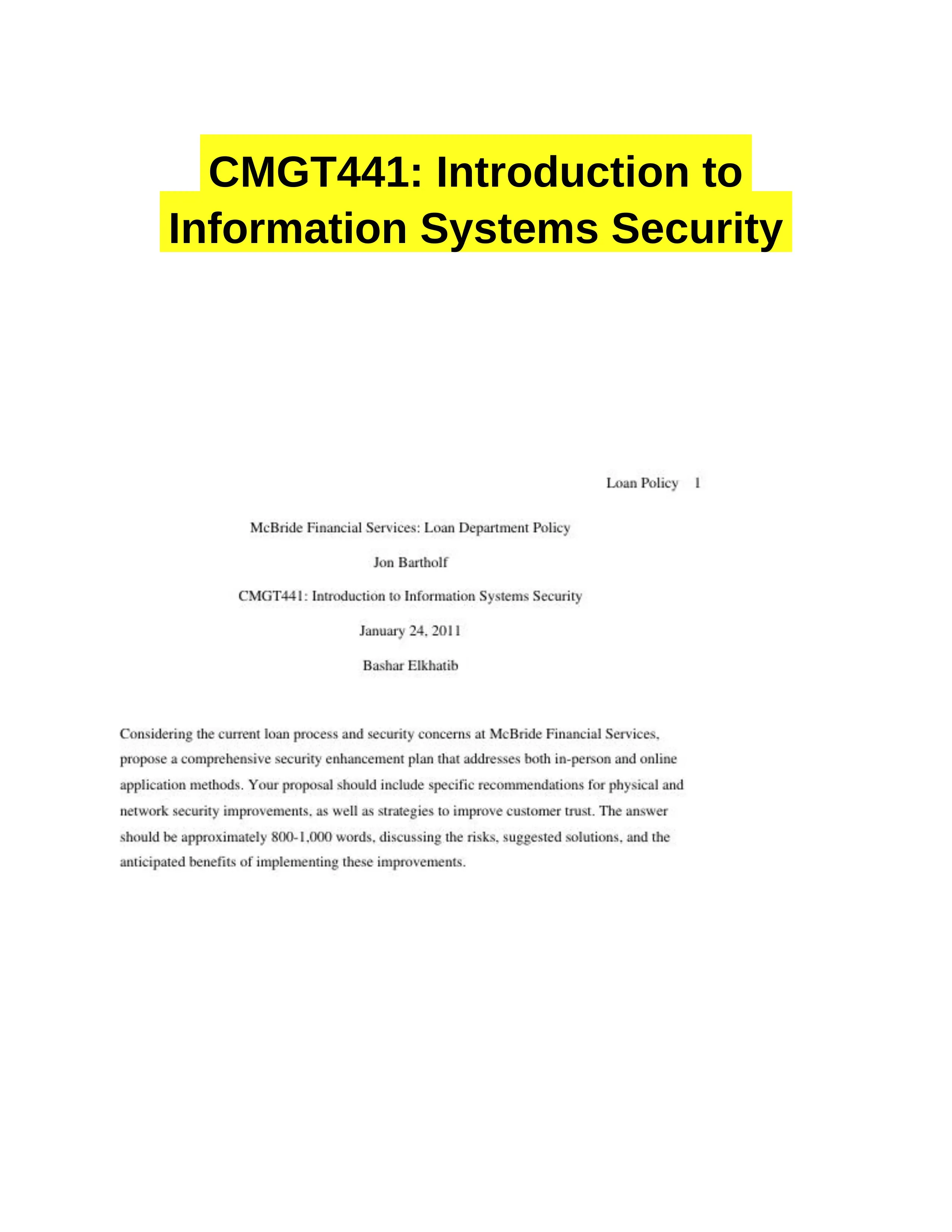 CMGT441: Introduction to Information Systems Security