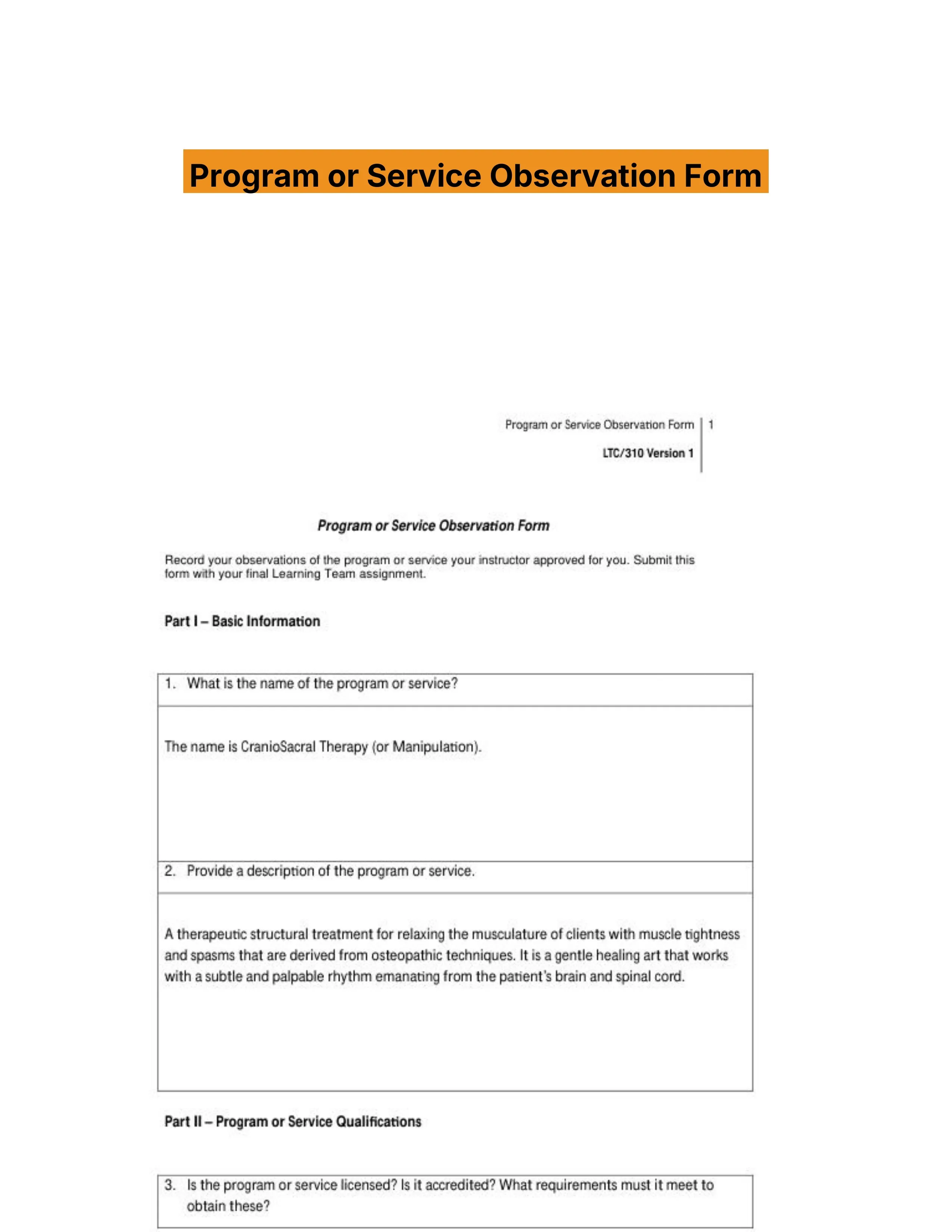 Program or Service Observation Form