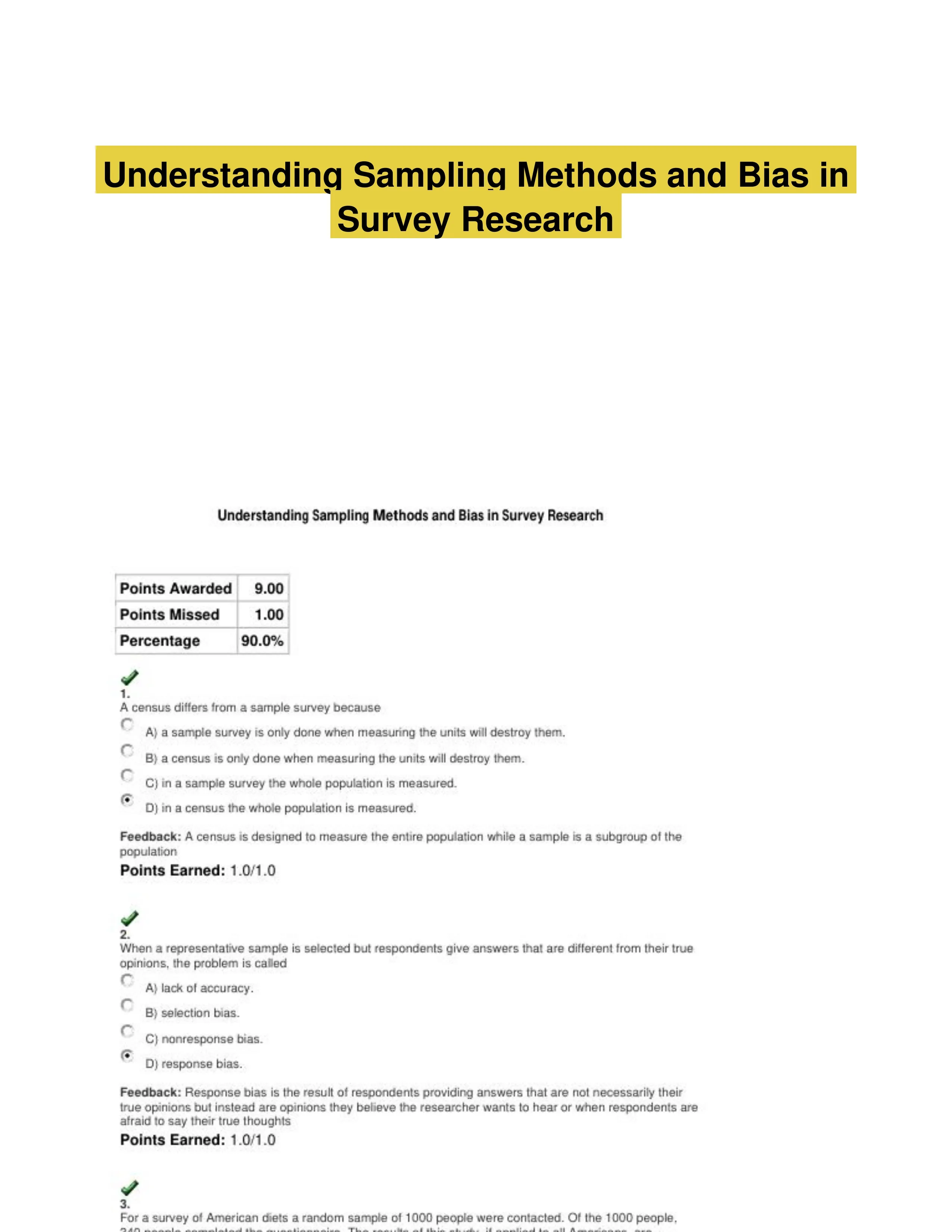 Understanding Sampling Methods and Bias in Survey Research - Solved ...