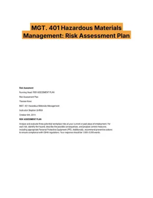 MGT. 401 Hazardous Materials Management: Risk Assessment Plan