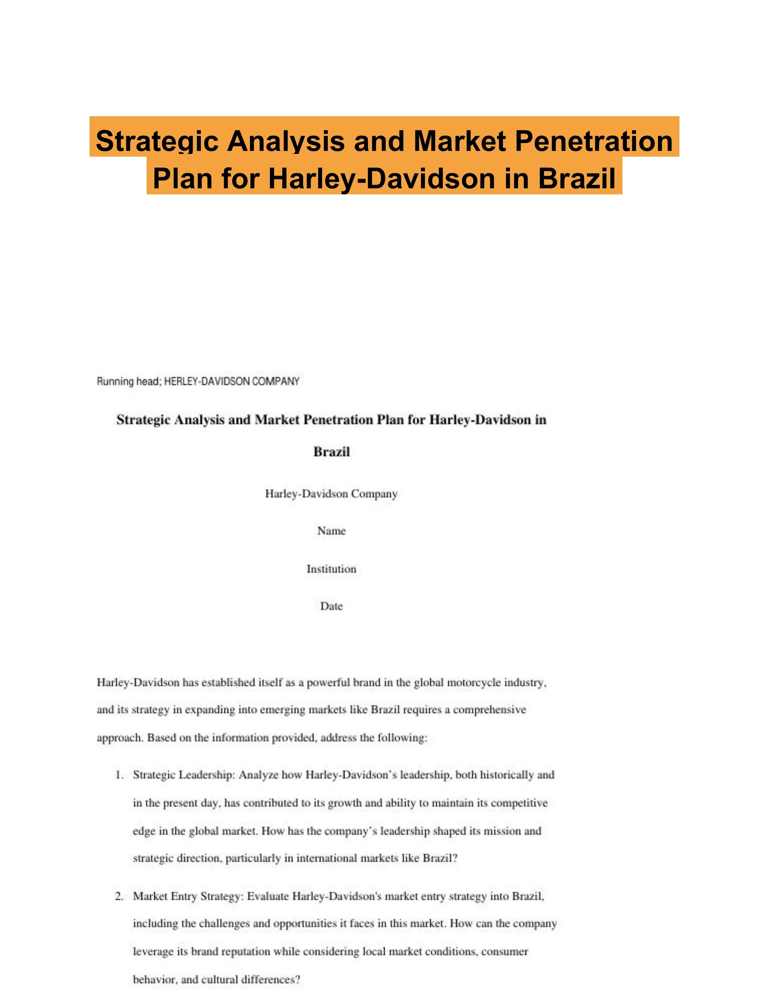 Strategic Analysis and Market Penetration Plan for Harley-Davidson in Brazil