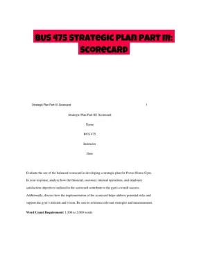 BUS 475 Strategic Plan Part III: Scorecard