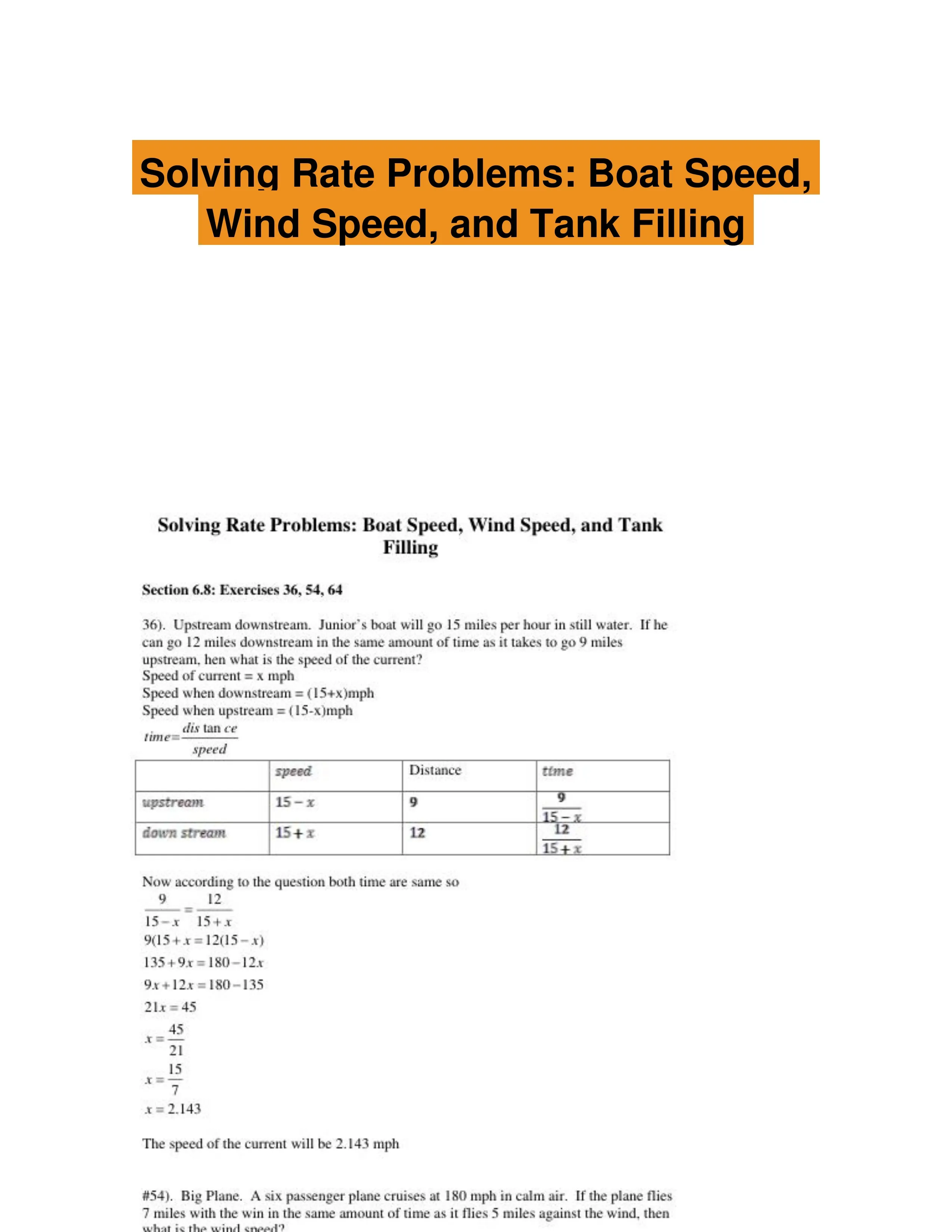 Solving Rate Problems: Boat Speed, Wind Speed, and Tank Filling