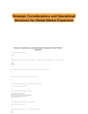 Strategic Considerations and Operational Decisions for Global Market Expansion