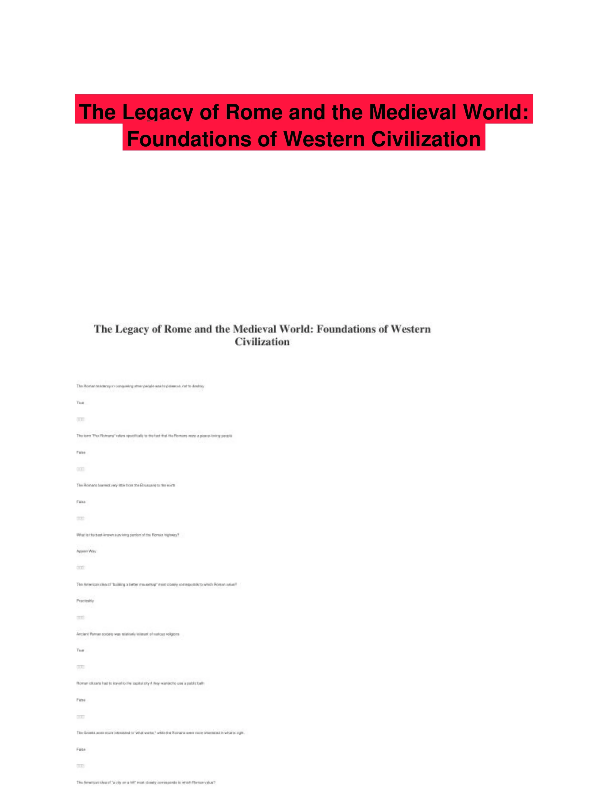 The Legacy of Rome and the Medieval World: Foundations of Western Civilization
