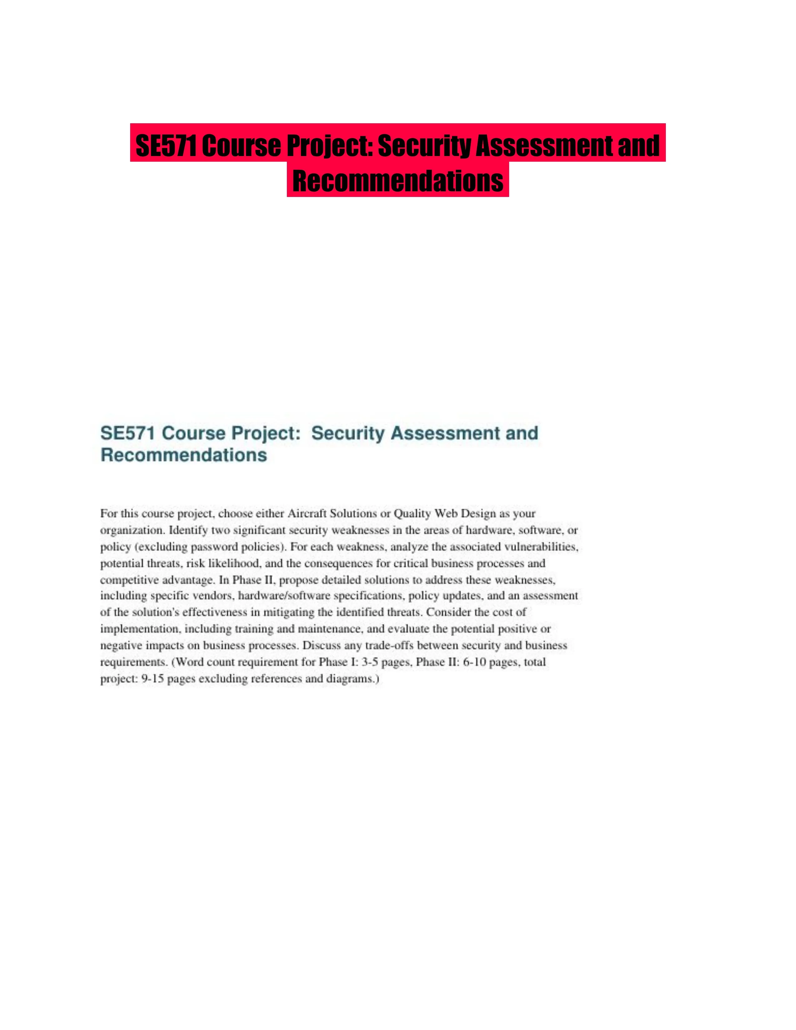 SE571 Course Project: Security Assessment and Recommendations