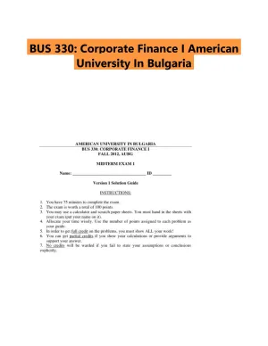 BUS 330: Corporate Finance I American University In Bulgaria