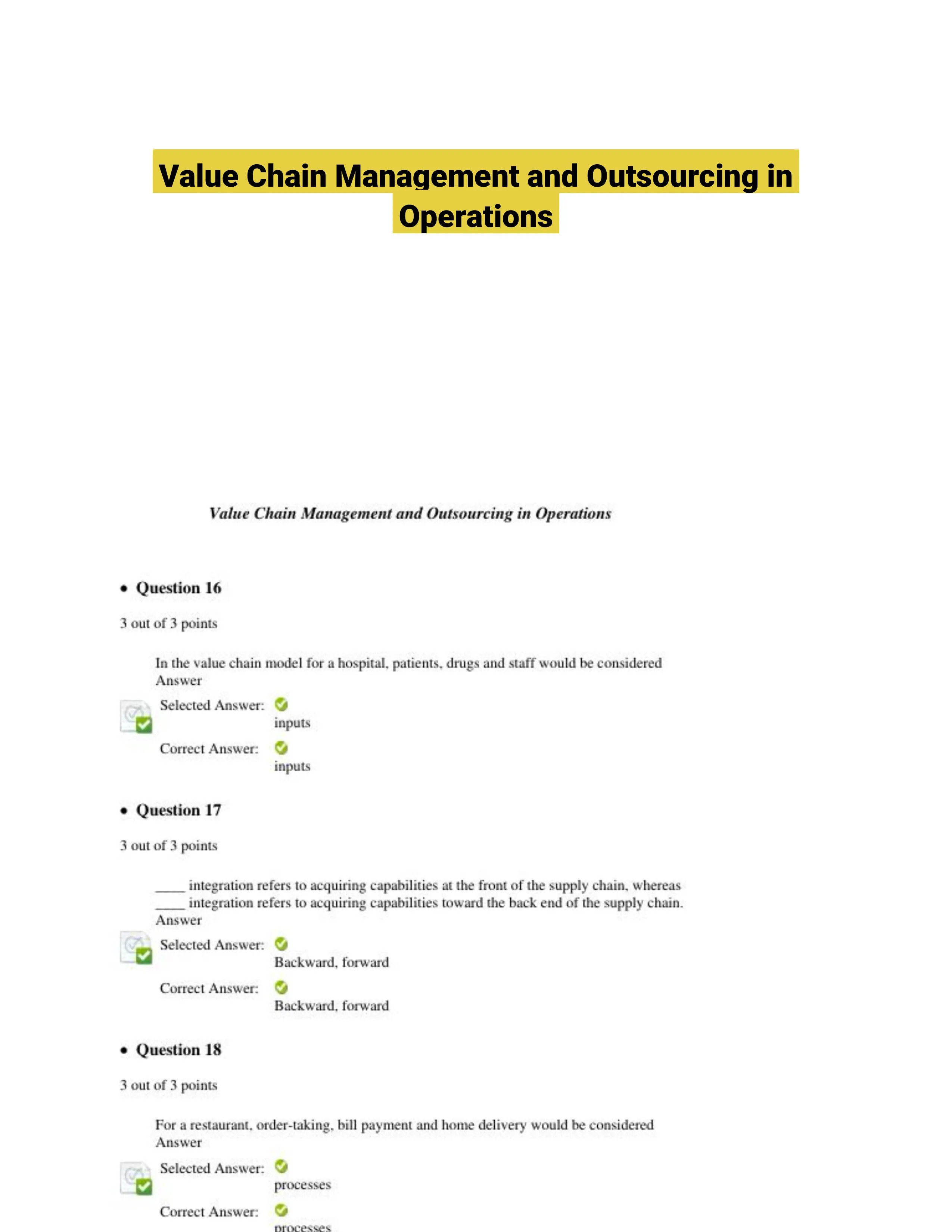 Value Chain Management and Outsourcing in Operations
