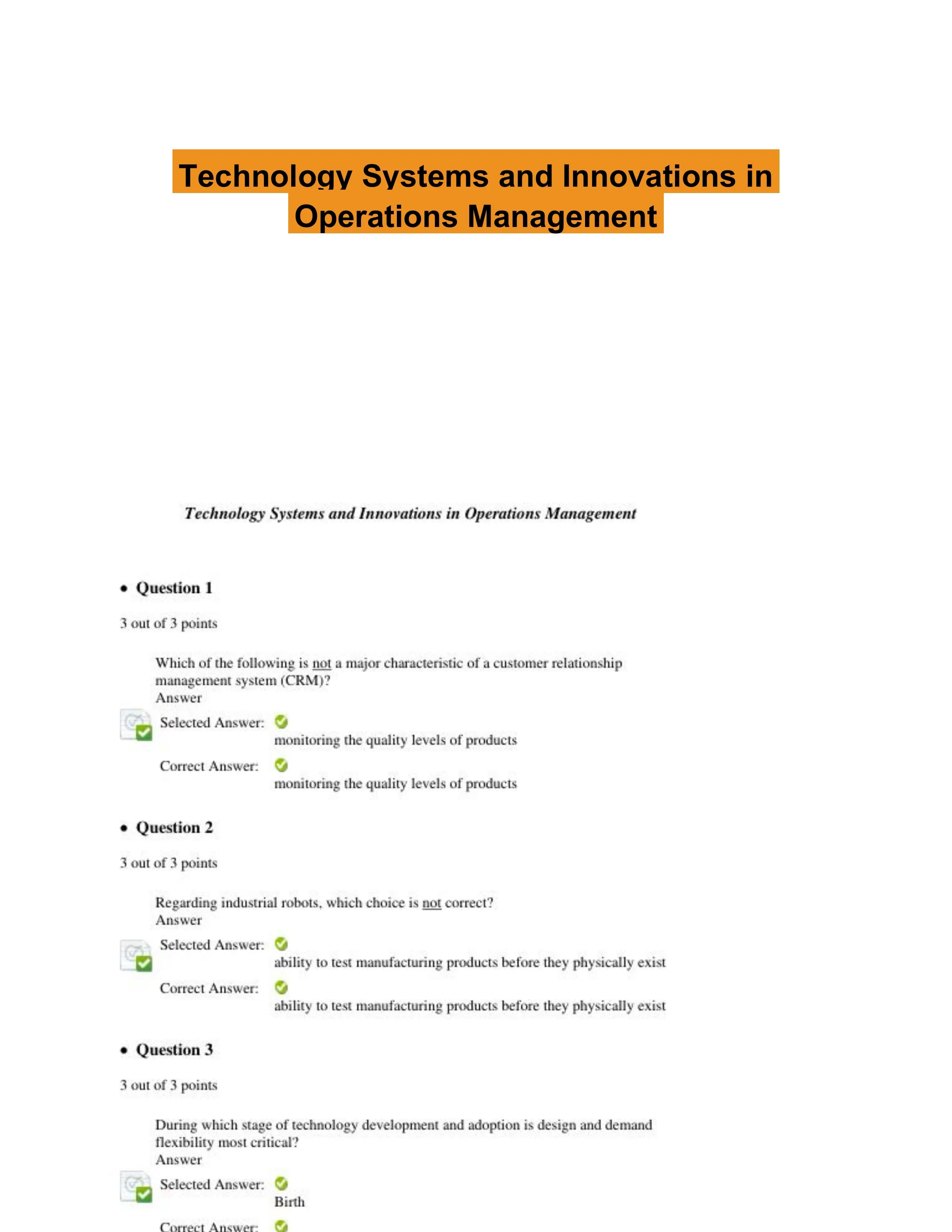 Technology Systems and Innovations in Operations Management