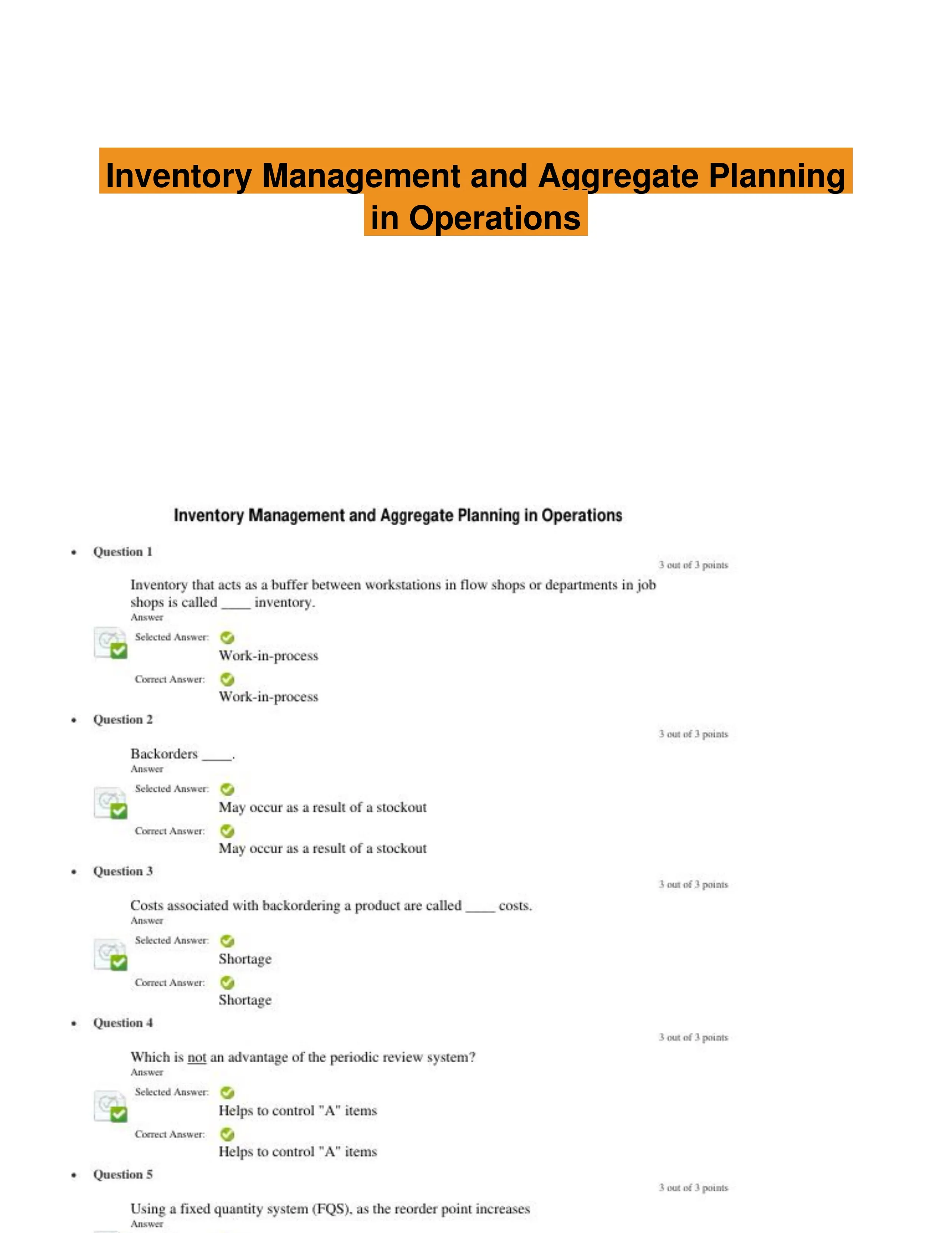 Inventory Management and Aggregate Planning in Operations