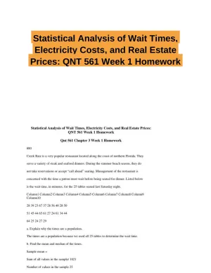 Statistical Analysis of Wait Times, Electricity Costs, and Real Estate Prices: QNT 561 Week 1 Homework
