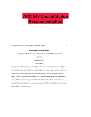 ACC 543 Capital Budge Recommendation