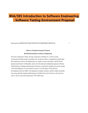 BSA/385 Introduction to Software Engineering : Software Testing Environment Proposal