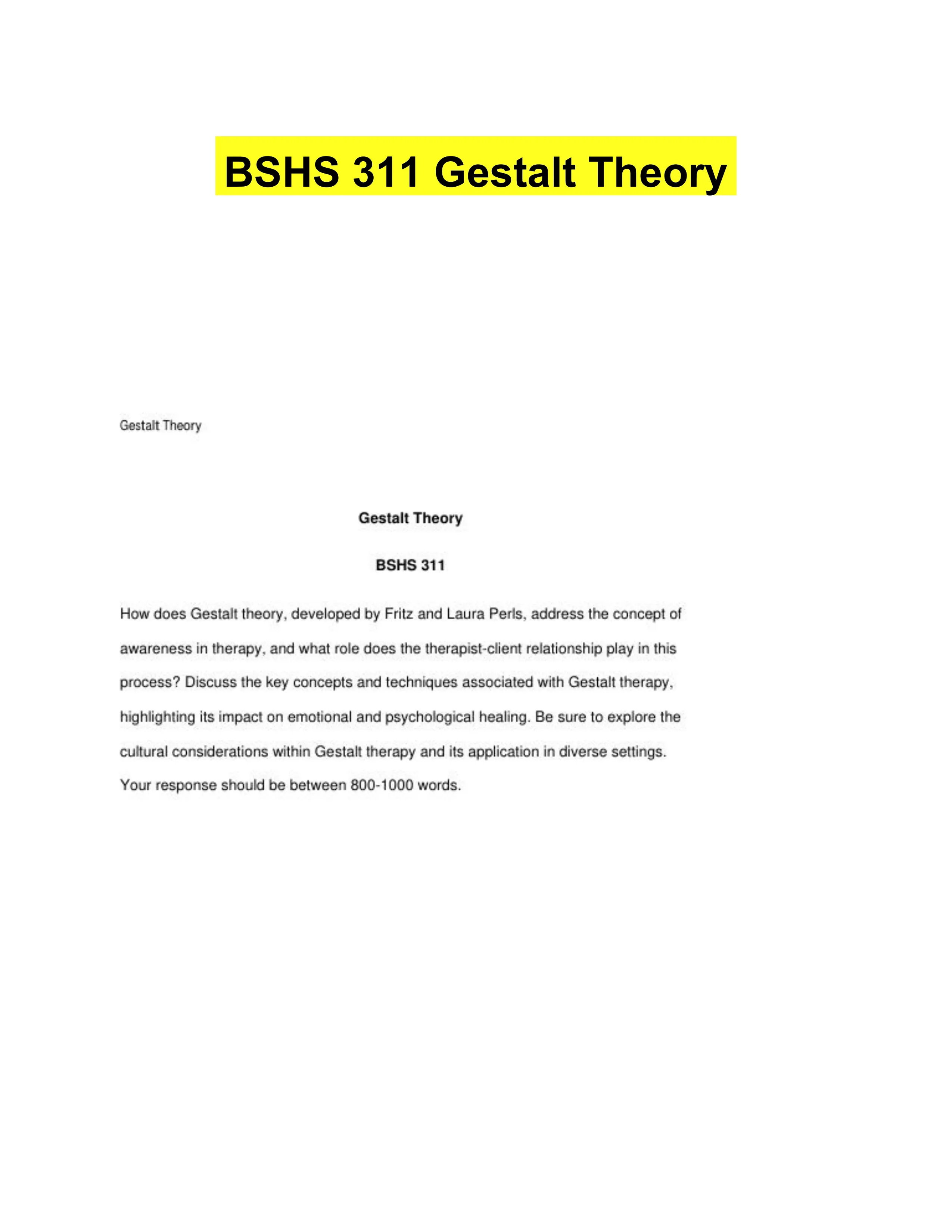 BSHS 311 Gestalt Theory