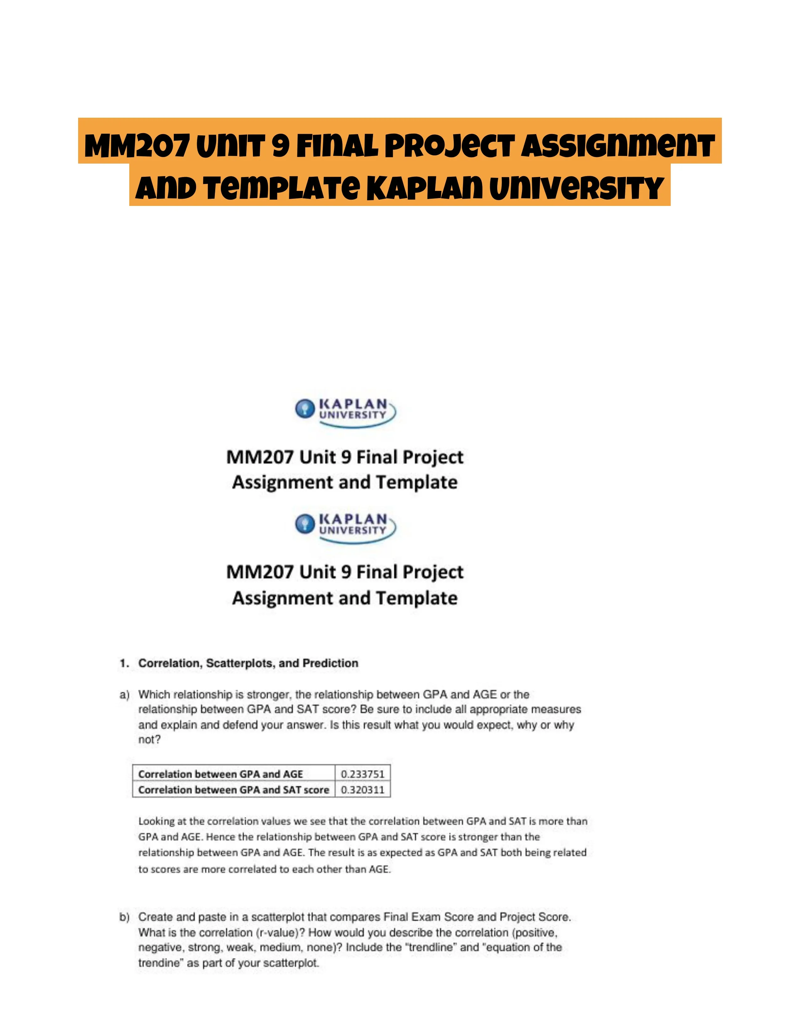 MM207 Unit 9 Final Project Assignment and Template Kaplan University
