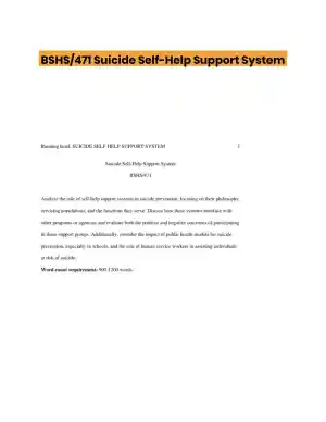BSHS/471 Suicide Self-Help Support System