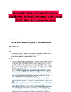 BSHS/442 Week 4 Quiz: Advocacy, Mediation, Ethical Dilemmas, and Group Facilitation in Human Services