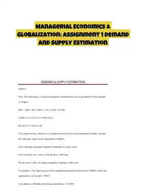 Managerial Economics & Globalization: Assignment 1 Demand and Supply Estimation