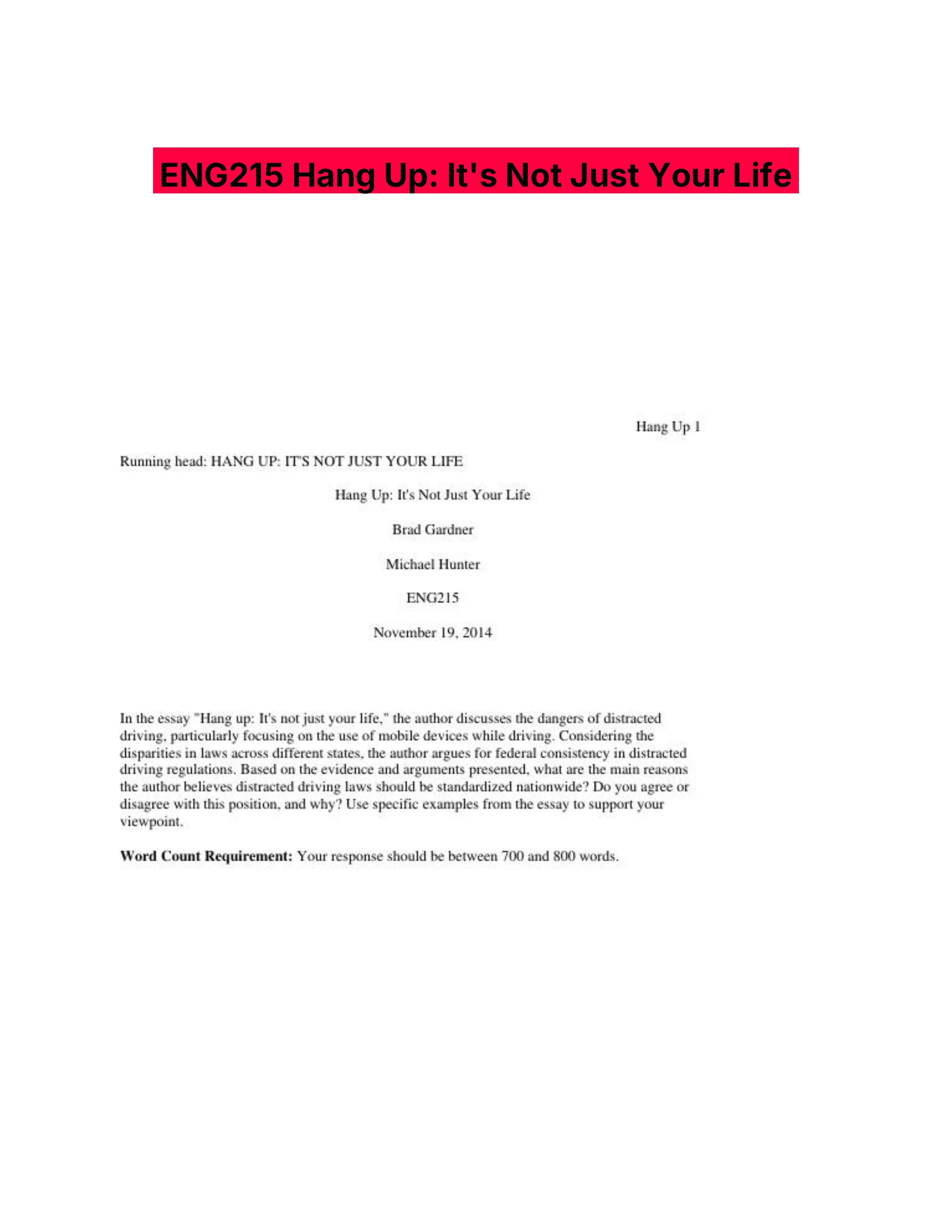 ENG215 Hang Up: It's Not Just Your Life