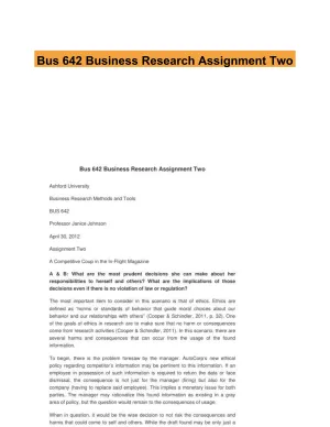 Bus 642 Business Research Assignment Two