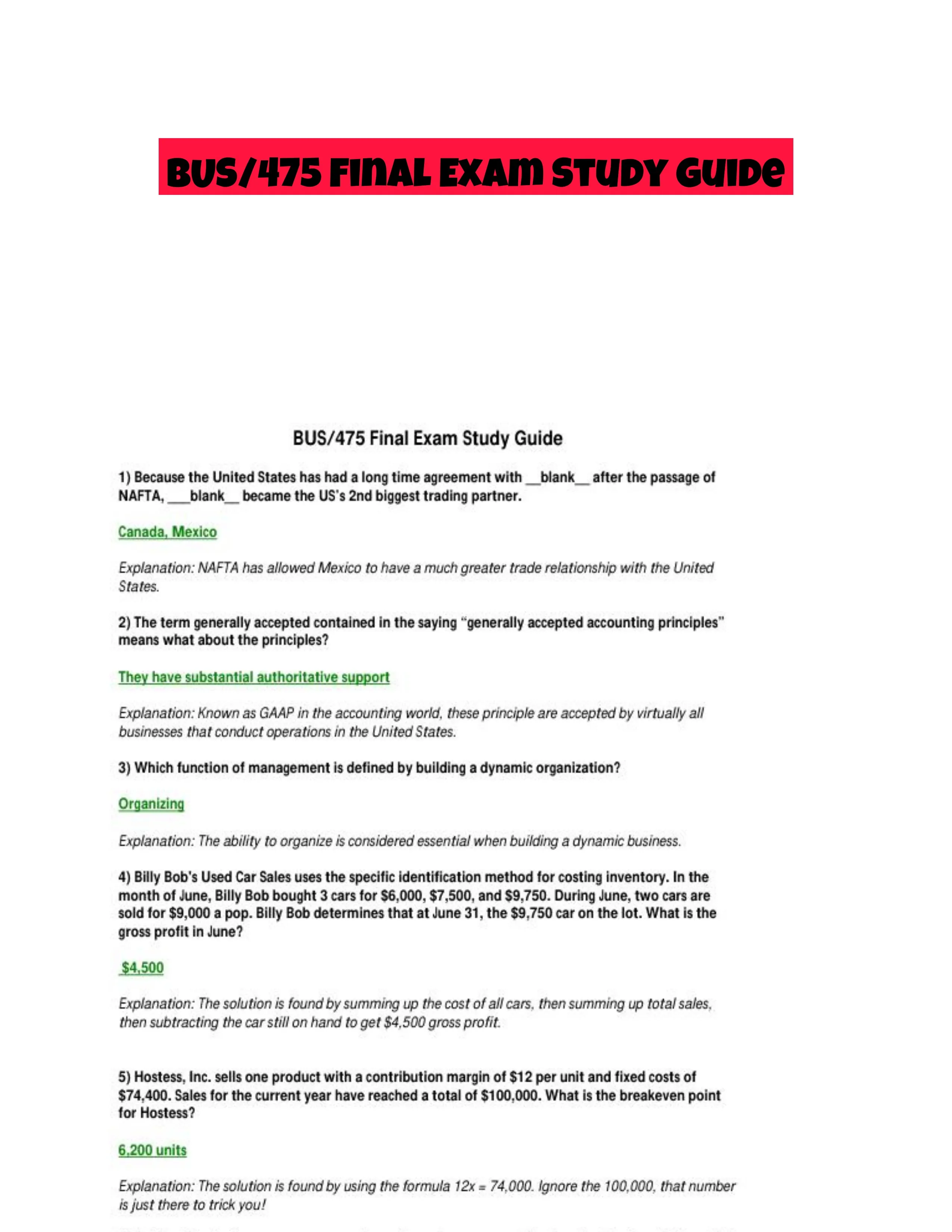 BUS/475 Final Exam Study Guide