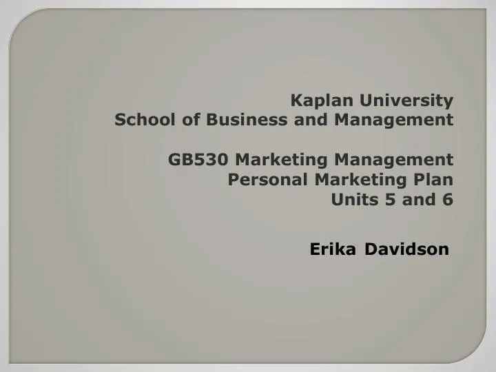 Personal Marketing Plan Units 5 And 6 - GB530