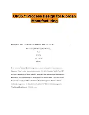 OPS571 Process Design for Riordan Manufacturing
