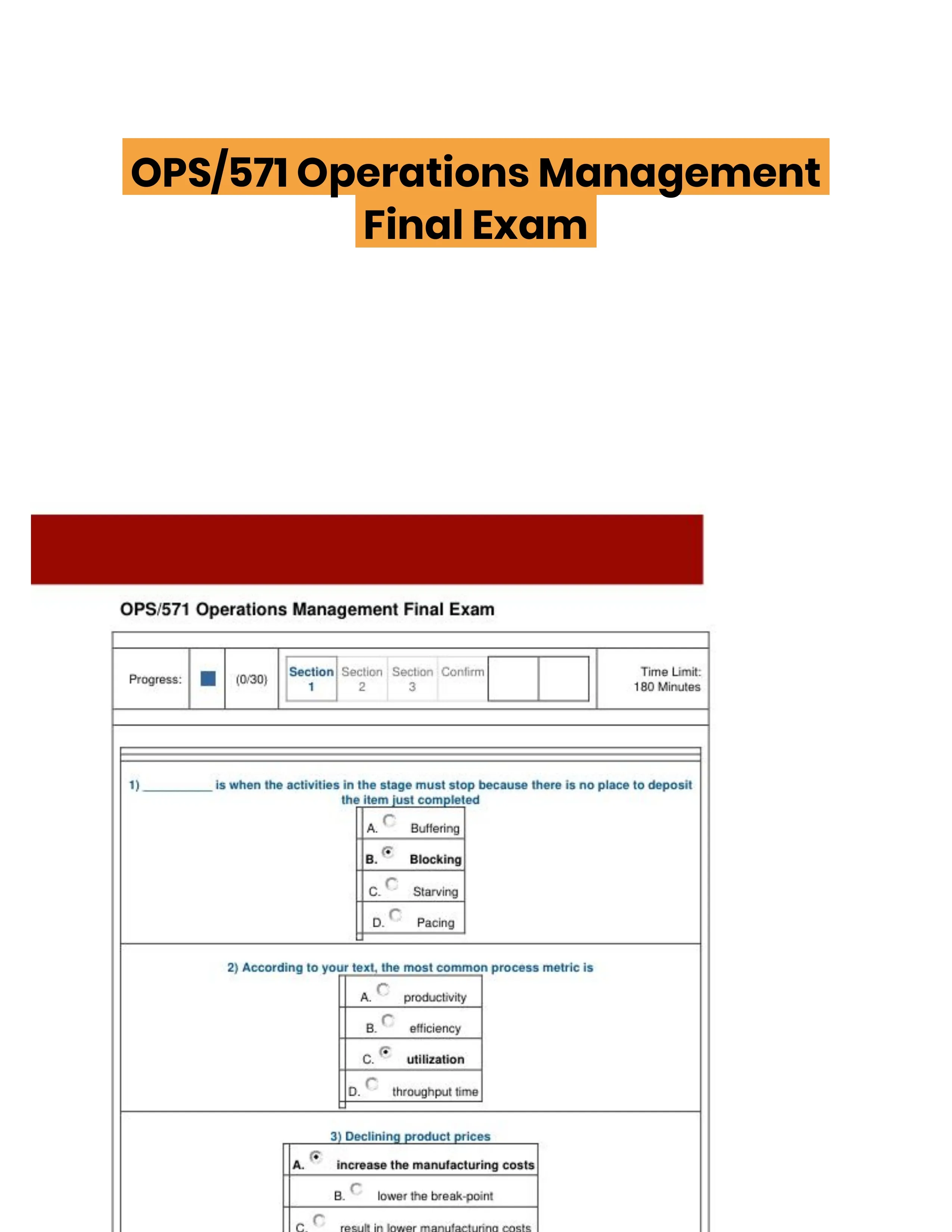 OPS/571 Operations Management Final Exam