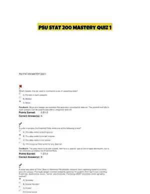 PSU STAT 200 Mastery Quiz 1