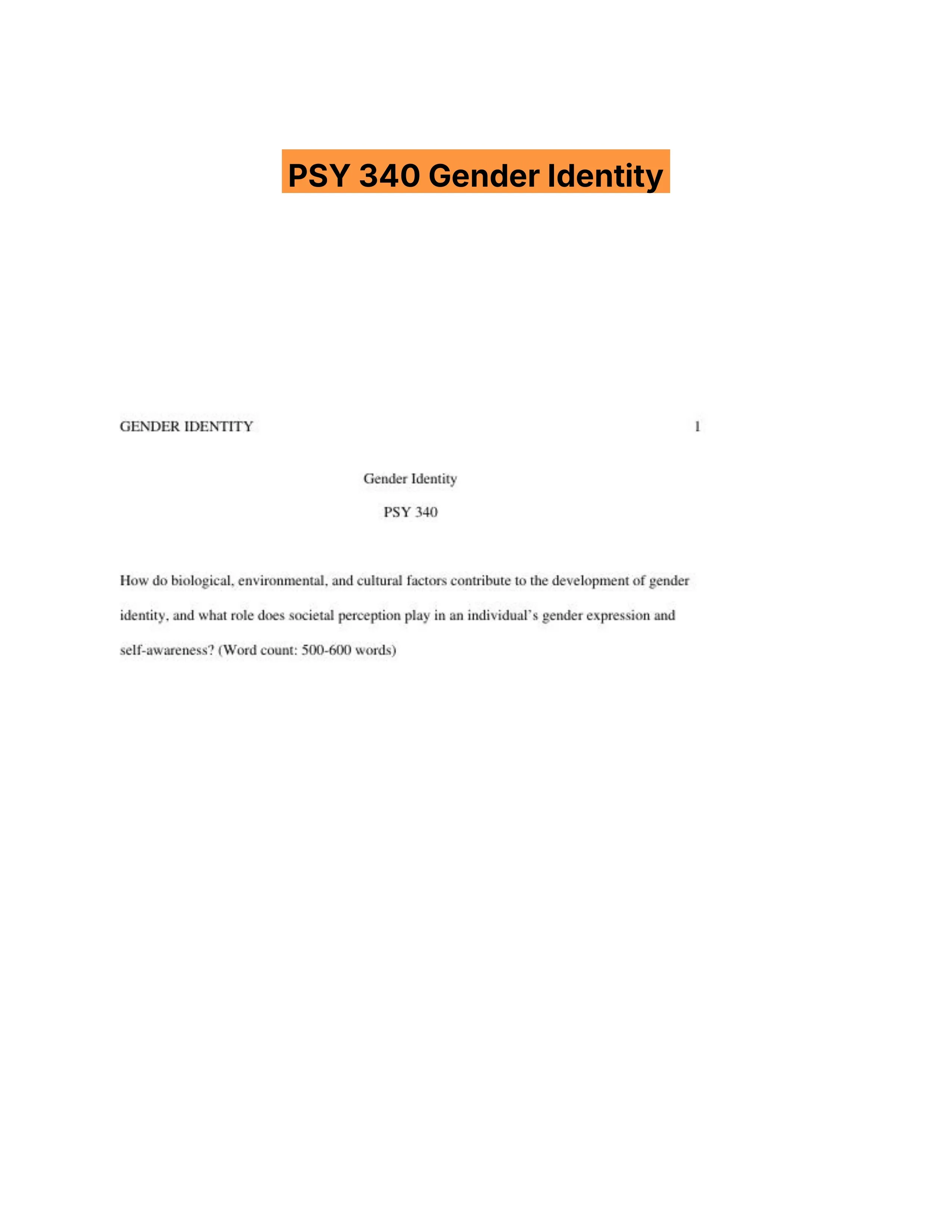 PSY 340 Gender Identity