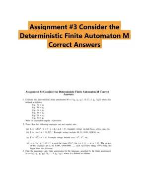 Assignment #3 Consider the Deterministic Finite Automaton M Correct Answers