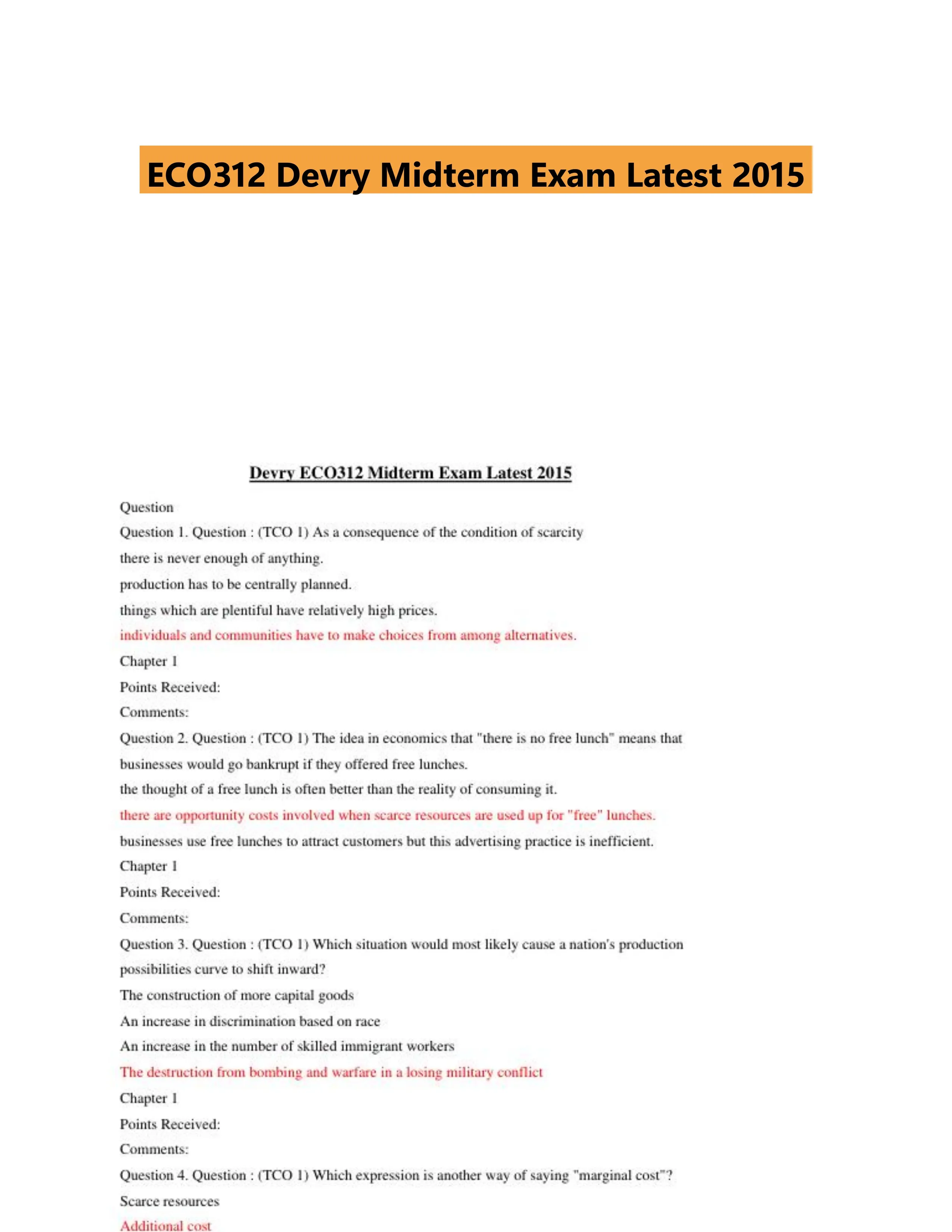 ECO312 Devry Midterm Exam Latest 2015