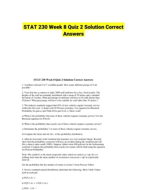 STAT 230 Week 8 Quiz 2 Solution Correct Answers