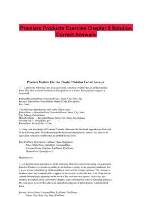 Premiere Products Exercise Chapter 5 Solution Correct Answers