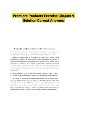 Premiere Products Exercise Chapter 9 Solution Correct Answers