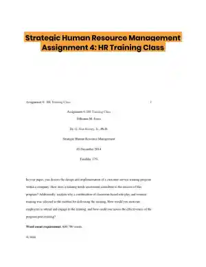 Strategic Human Resource Management Assignment 4: HR Training Class