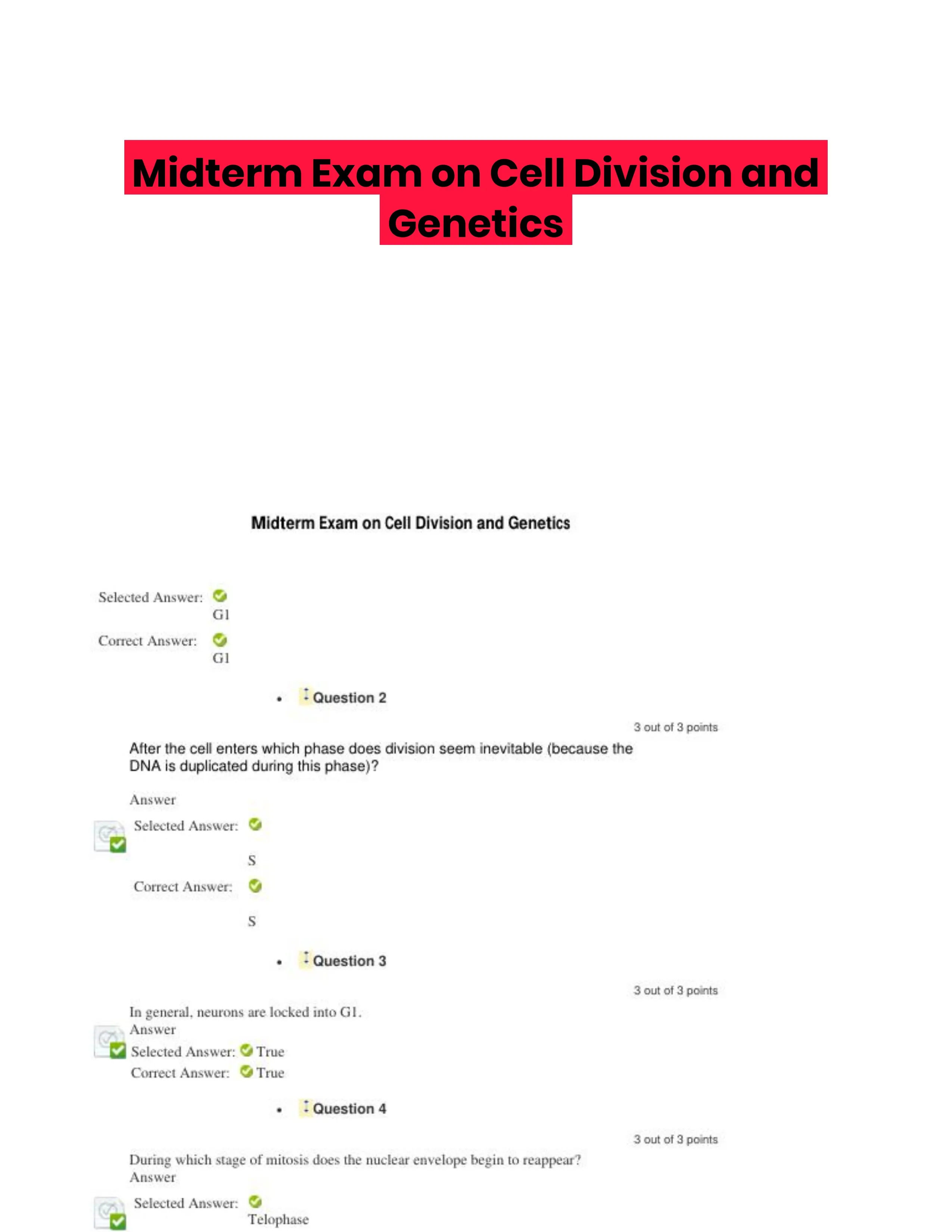 Midterm Exam on Cell Division and Genetics