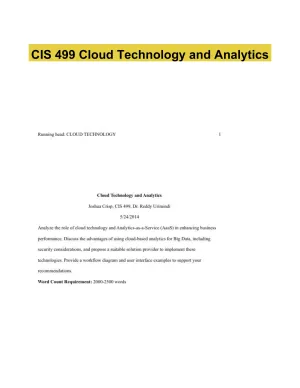 CIS 499 Cloud Technology and Analytics