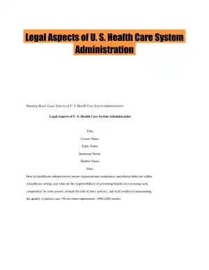 Legal Aspects of U. S. Health Care System Administration