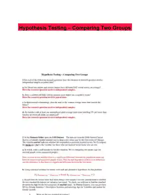 Hypothesis Testing � Comparing Two Groups