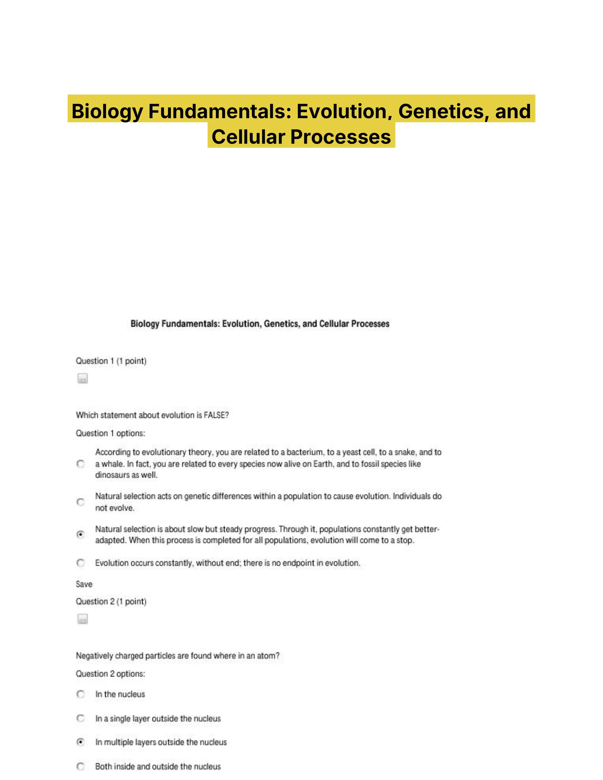 Biology Fundamentals: Evolution, Genetics, and Cellular Processes