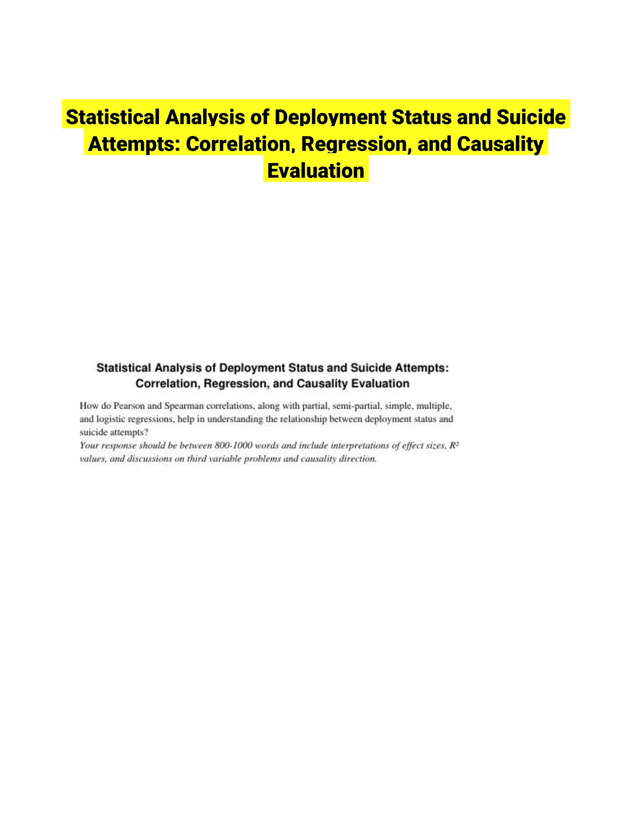 Statistical Analysis of Deployment Status and Suicide Attempts: Correlation, Regression, and Causality Evaluation