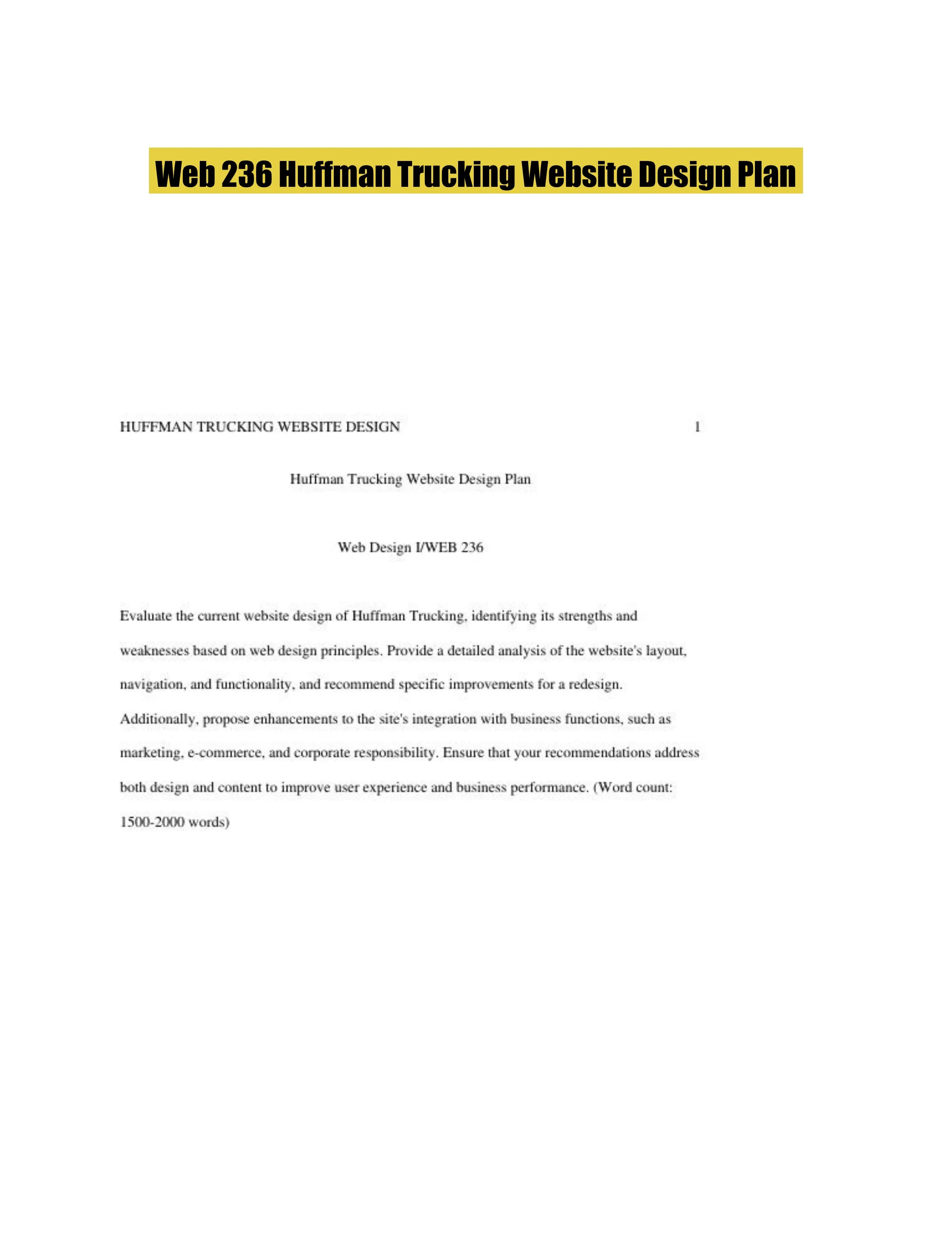 Web 236 Huffman Trucking Website Design Plan
