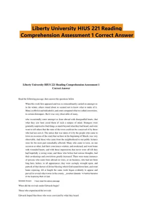 Liberty University HIUS 221 Reading Comprehension Assessment 1 Correct Answer