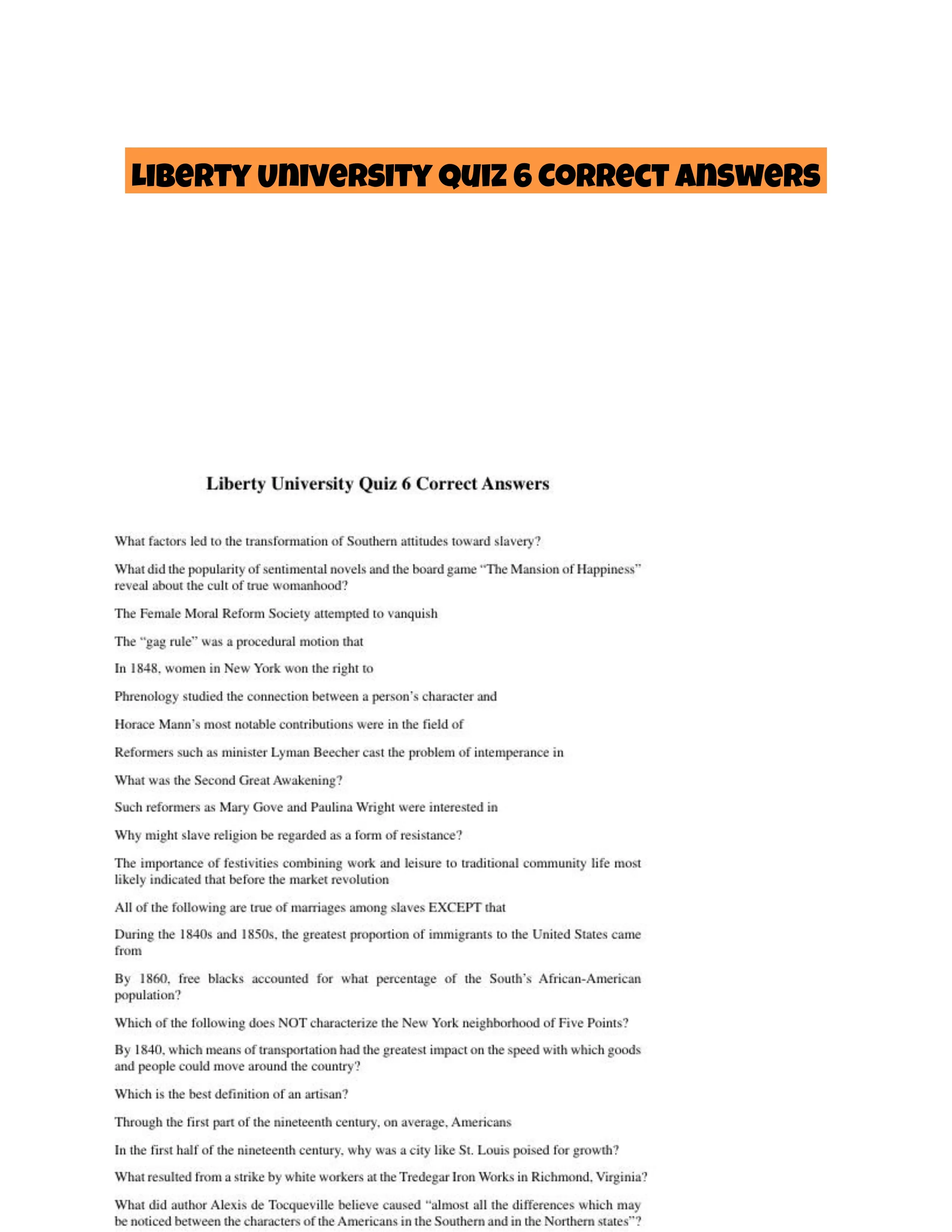 Liberty University Quiz 6 Correct Answers