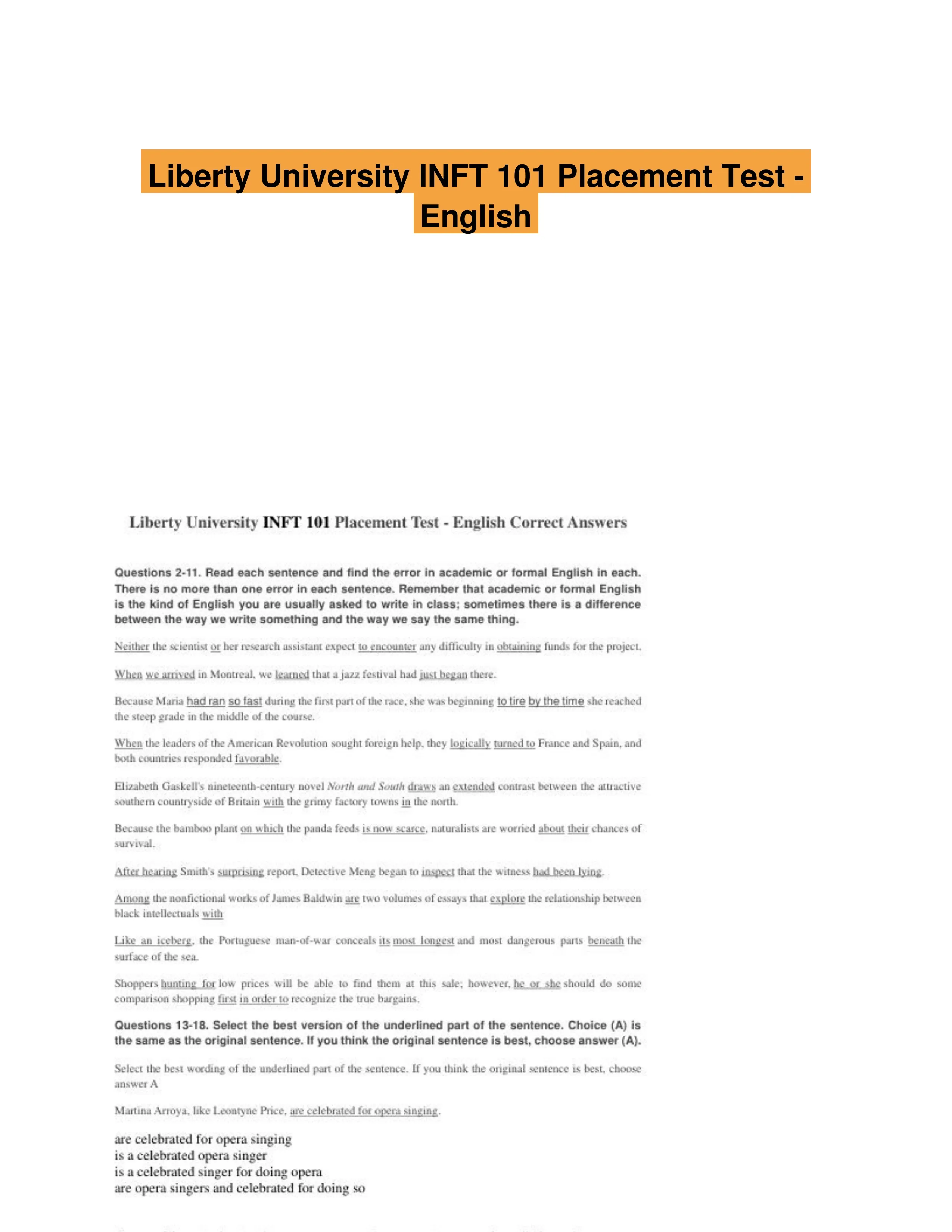 Liberty University INFT 101 Placement Test - English