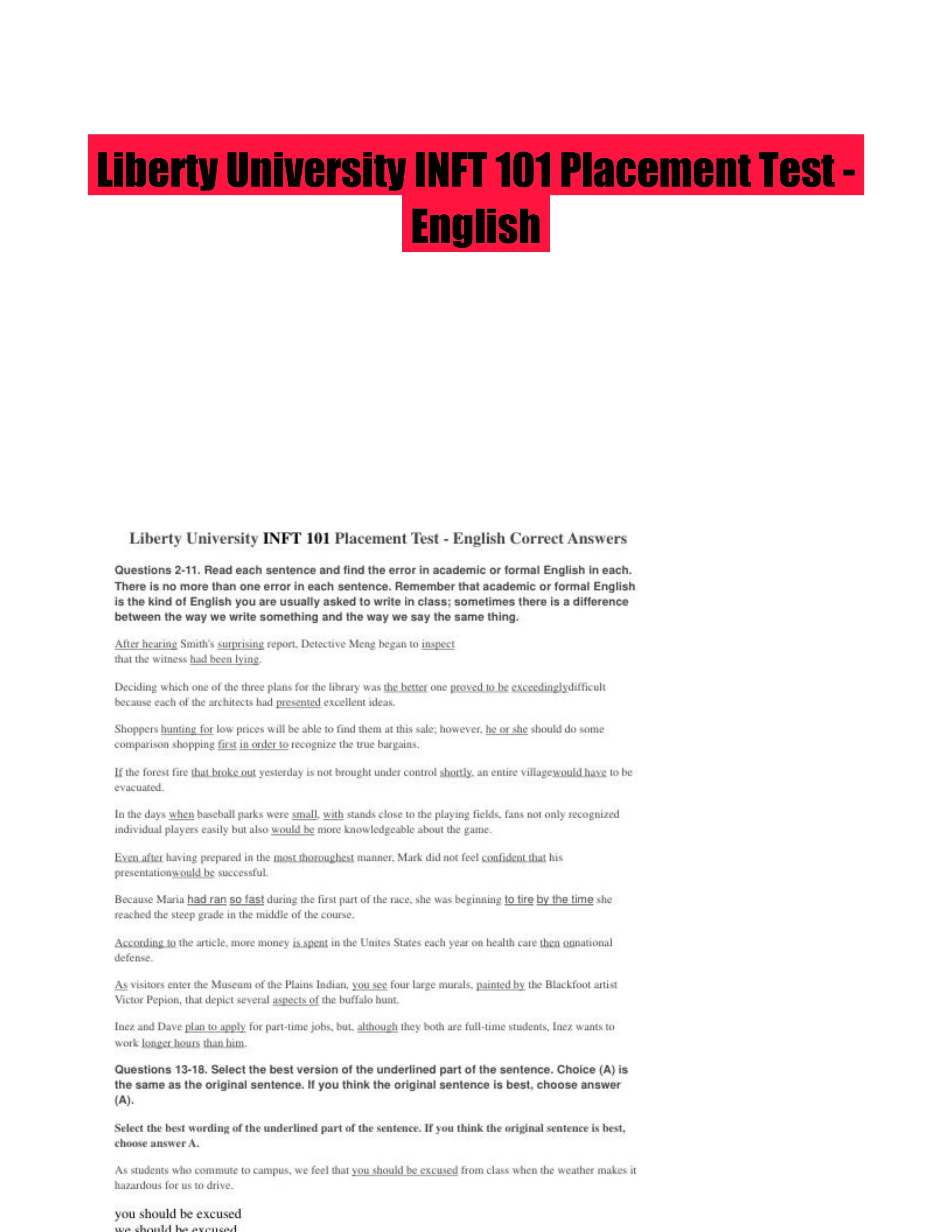 Liberty University INFT 101 Placement Test - English