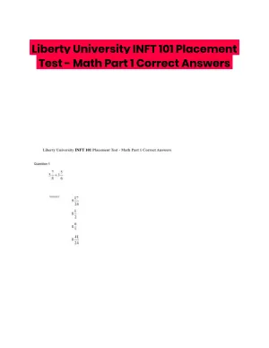 Liberty University INFT 101 Placement Test - Math Part 1 Correct Answers