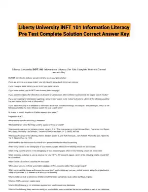 Liberty University INFT 101 Information Literacy Pre Test Complete Solution Correct Answer Key