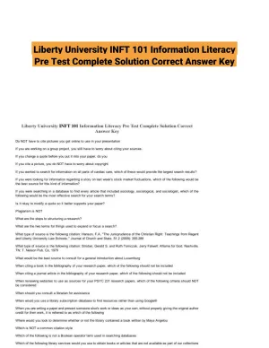 Liberty University INFT 101 Information Literacy Pre Test Complete Solution Correct Answer Key